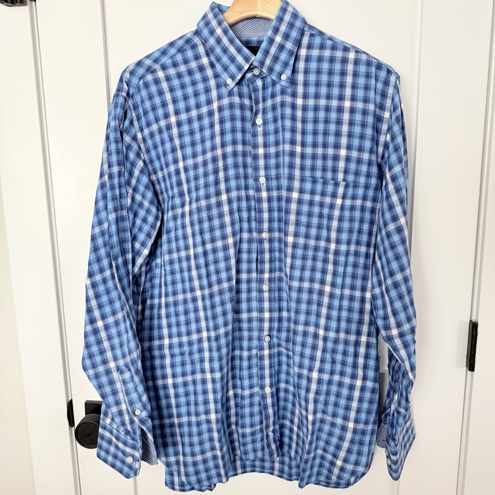 Tailorbyrd Shirt Mens XL Blue Plaid Long Sleeve Button Front Cotton Casual